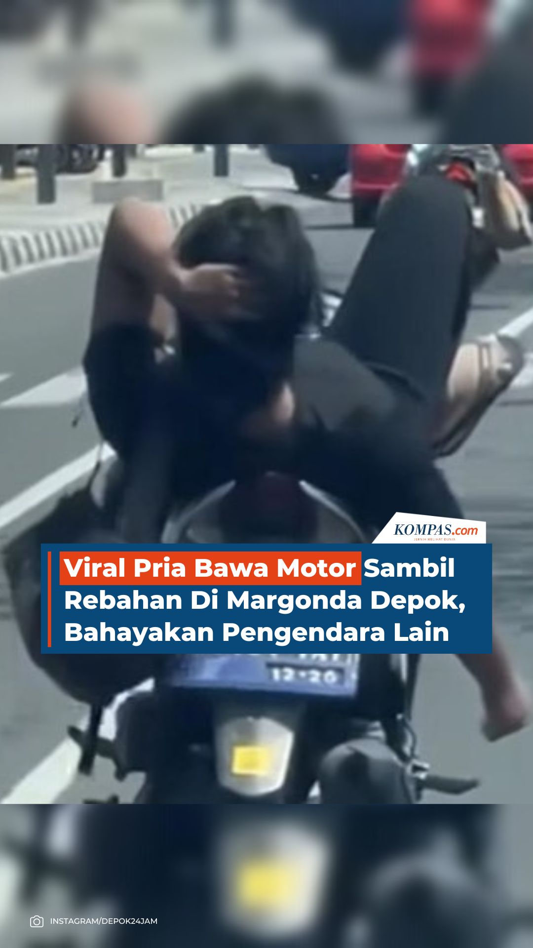 Video Viral Pria Bawa Motor Sambil Rebahan Di Margonda Depok