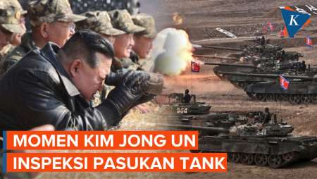 Senyum Kim Jong Un Saat Pantau Unit Tank Korut