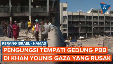 Pengungsi Palestina Tempati Gedung PBB di Khan Younis Gaza yang Rusak Parah usai Dibom Israel