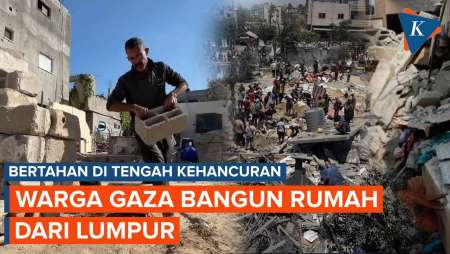 Tak Menyerah, Warga Gaza Bangun Rumah dari Bata Reruntuhan dan Lumpur di Khan Younis