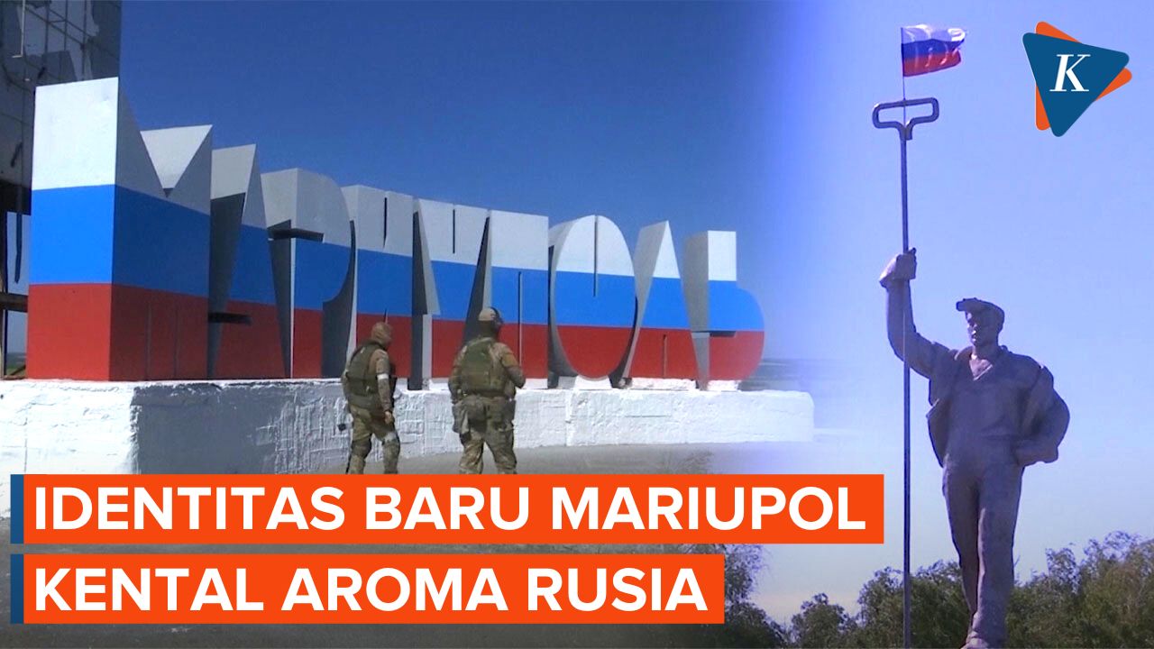 Tanda Kota Baru Warna Bendera Rusia di Pinggiran Mariupol