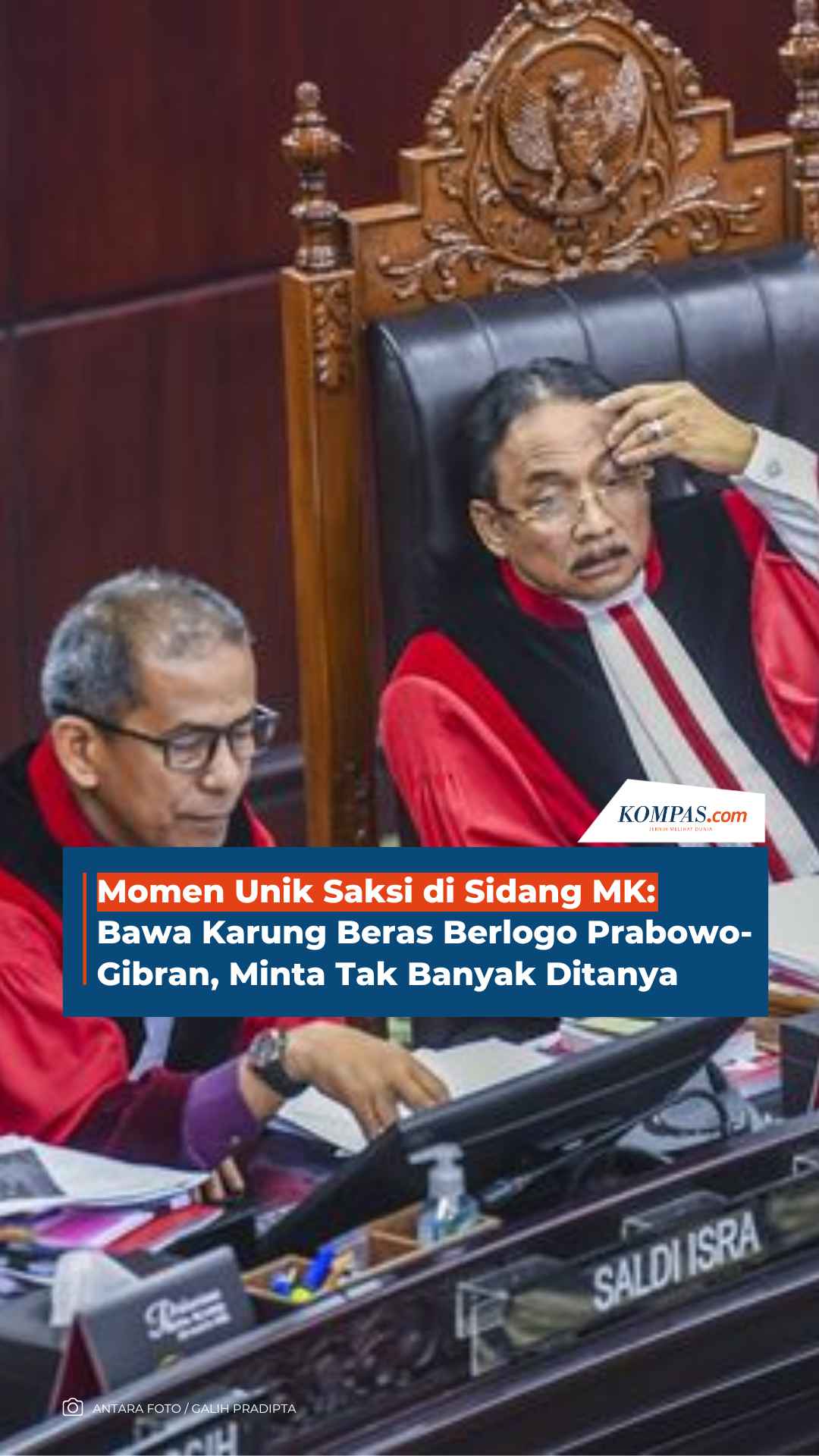 Momen Unik Saksi Di Sidang MK: Bawa Karung Beras Berlogo Prabowo-Gibran ...