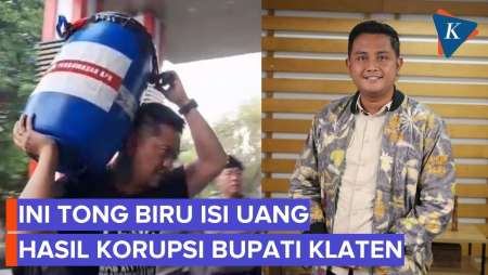 Penampakan Tong Biru Isi Uang Diduga Hasil Korupsi Bupati Klaten