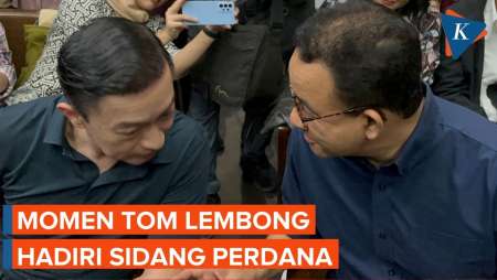 Tom Lembong Peluk Istri dan Jabat Tangan Anies Jelang Sidang