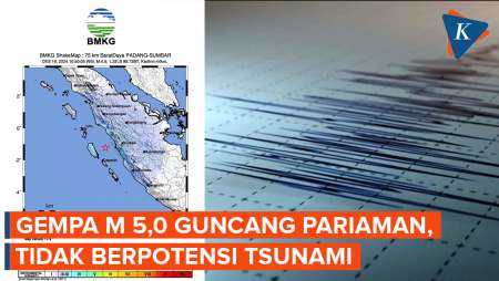 Gempa M 5,0 Guncang Pariaman Sumbar, Tidak Berpotensi Tsunami