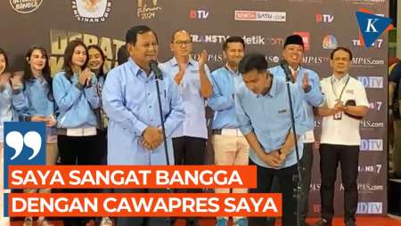 Prabowo Beri Nilai 9,9 untuk Gibran Usai Debat Perdana Cawapres