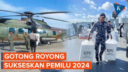 Momen Helikopter dan KRI TNI Terjun Kirim Logistik Pemilu