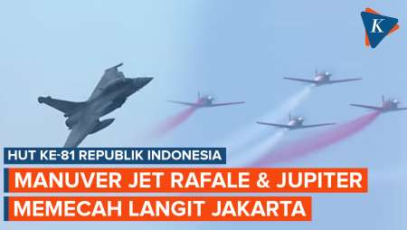 Memukau! Atraksi Jet Rafale Dan Tim Jupiter Pecahkan Langit Istana Merdeka Di HUT Ke-81 RI