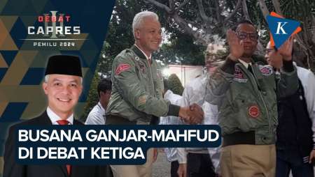 Ganjar-Mahfud Kompak Pakai Jaket Bomber Hadiri Debat Tema Pertahanan