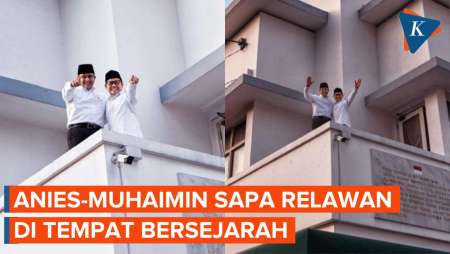 Momen Anies-Cak Imin Sapa Relawan di Lokasi Perobekan Bendera Hotel Majapahit Surabaya