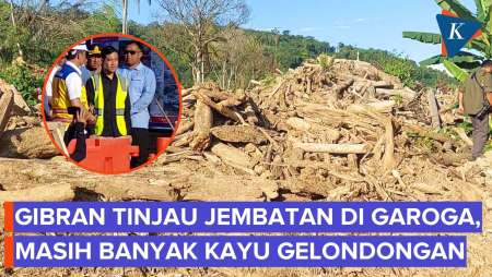 Gibran Cek Pembangunan Jembatan Di Garoga Tapsel, Kayu Gelondongan Masih Tersisa