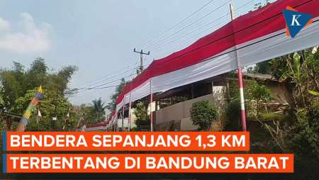 Bendera Merah Putih Membentang Sepanjang 1,3 Km di Bandung Barat