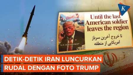 Detik-detik Iran Luncurkan Rudal dengan Foto Trump Babak Belur