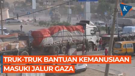 Penampakan Konvoi Truk Bantuan Memasuki Gaza Selatan