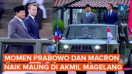 Momen Prabowo-Macron Naik Maung Periksa Pasukan di Upacara Penyambutan Akmil Magelang