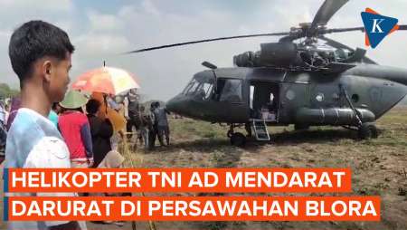 Sempat Berputar-putar, Helikopter TNI AD Mendarat Darurat di Area Sawah Blora