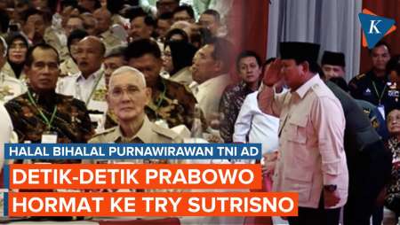 Potret Prabowo Hormat ke Try Sutrisno Sebelum Pidato di Halal Bihalal Purnawirawan TNI AD