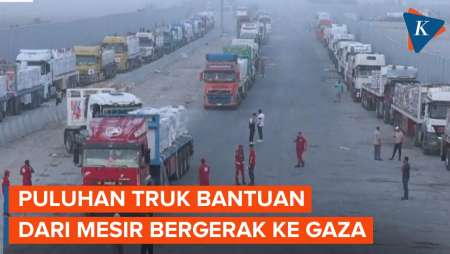 Penampakan Truk Bantuan Kemanusiaan dari Mesir Bergerak Menuju Gaza
