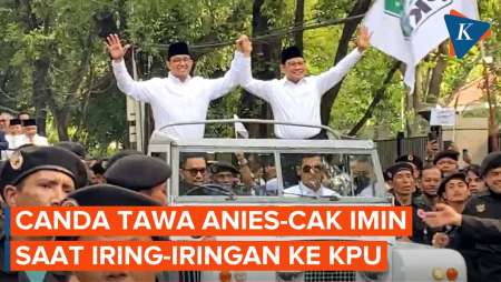 Momen Canda Tawa Anies-Cak Imin Saat Iring-Iringan Naik Land Rover…