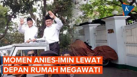 Daftar ke KPU, Anies-Imin Lambaikan Tangan Saat Lewati Rumah Megawati