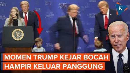 Momen Trump Kejar Bocah Yang Nyaris Jatuh Dari Panggung Lalu Sindir Joe Biden