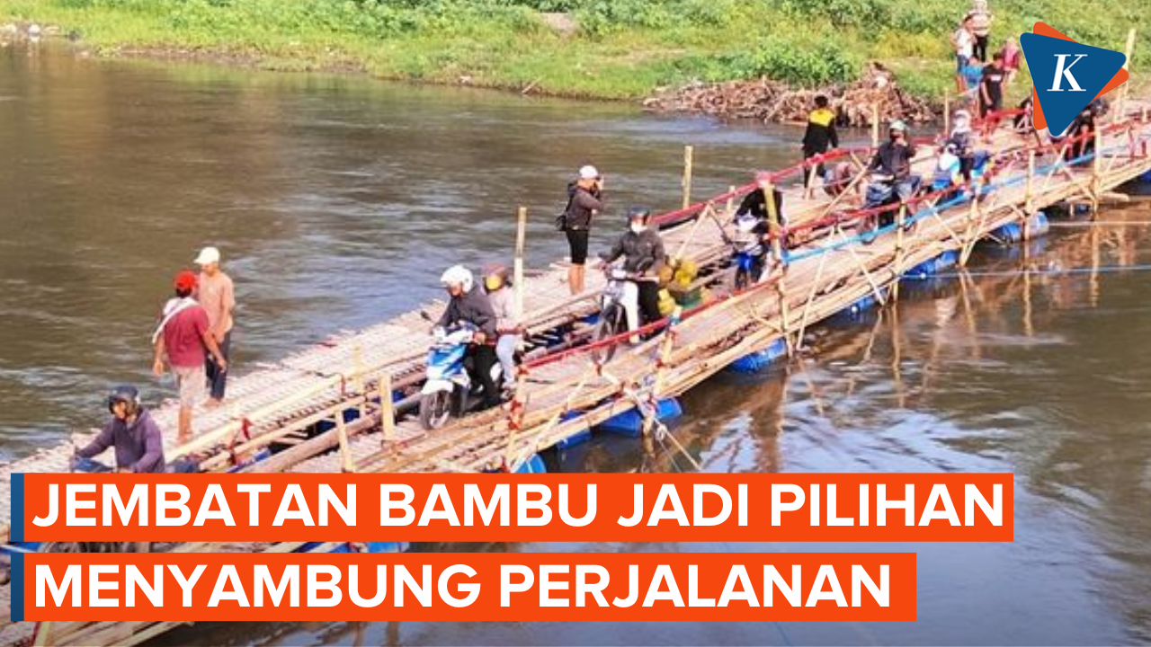 2 Jembatan Bengawan Solo Perbaikan, Jembatan Bambu Jadi Andalan