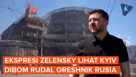 Ekspresi Zelensky Lihat Kotanya Hancur Dibombardir Rudal Oreshnik Rusia