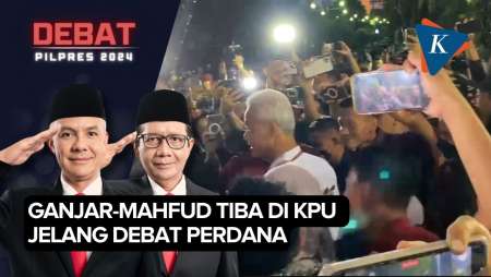 Momen Ganjar-Mahfud Tiba di Acara Debat Perdana KPU