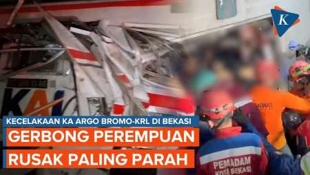 Penampakan KA Argo Bromo Tabrak KRL Di Bekasi, Gerbong Perempuan Rusak Parah