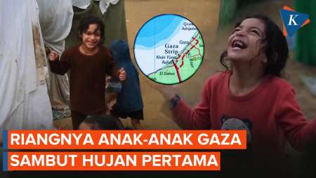 Tawa Riang Bocah-bocah Pengungsi Gaza, Sambut Hujan di Tengah Konflik