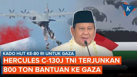 Detik-detik Hercules C-130J Indonesia Terjunkan Bantuan dari Langit Gaza, Kado HUT ke-80 RI