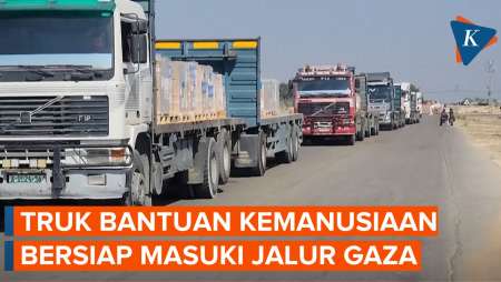 Momen Truk Bantuan Antre Masuk Gaza Lewat Koridor Rafah