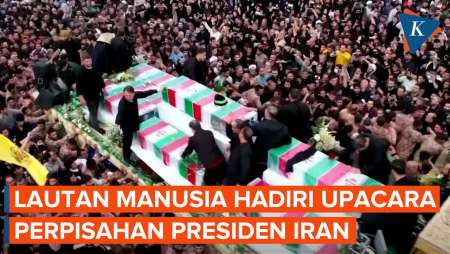 Upacara Perpisahan Presiden Iran Sebelum Dimakamkan, Lautan Manusia Mengiri Kepergian Raisi