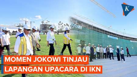 Potret Jokowi Tinjau Lapangan Upacara di IKN untuk HUT ke-79…