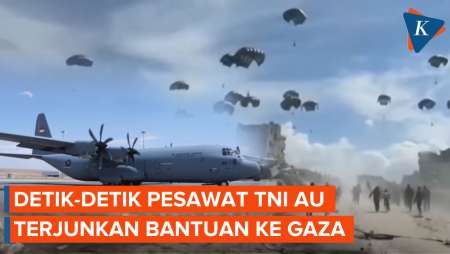 Momen Pesawat TNI AU Airdrop Bantuan ke Gaza dari Ketinggian 2.000 Kaki