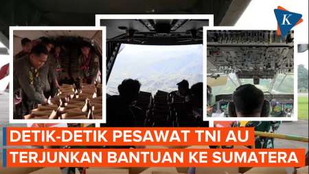 Momen Pesawat TNI AU Terjunkan Helibox Via Airdrop Ke Sumatera