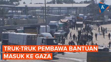 Penampakan Truk-truk Pembawa Bantuan Masuki Gaza Lewat Rafah