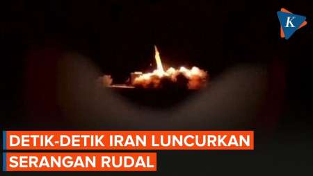 Detik-detik Iran Luncurkan Rudal, Ditempeli Stiker "Pesan" Untuk AS