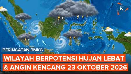 BMKG Peringatkan Hujan Lebat-Angin Kencang 23 Oktober 2026 Di Sejumlah Wilayah Ini