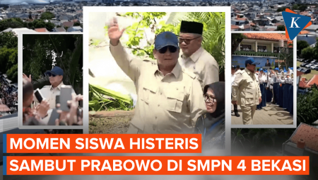 Momen Prabowo Disambut Siswa Saat Datangi SMPN 4 Bekasi