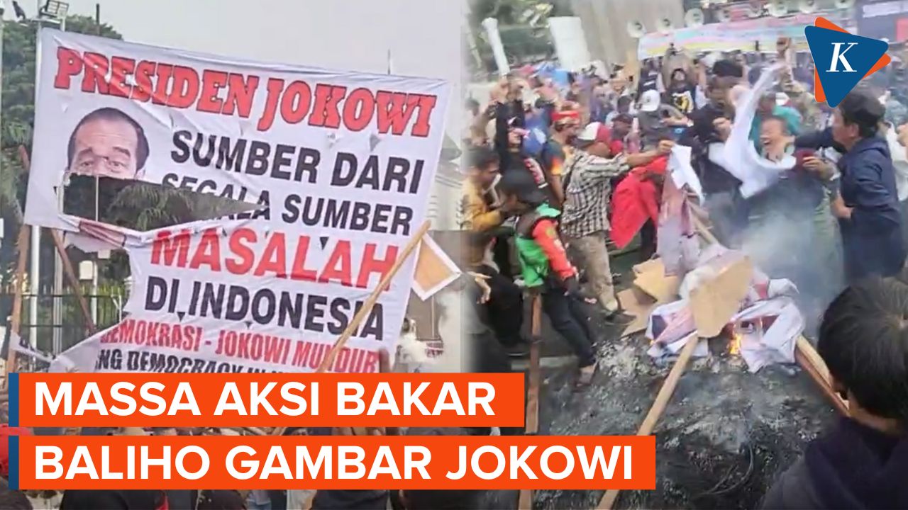 Sebelum Bubarkan Diri, Massa Aksi di DPR RI Bakar Baliho Bergambar Jokowi