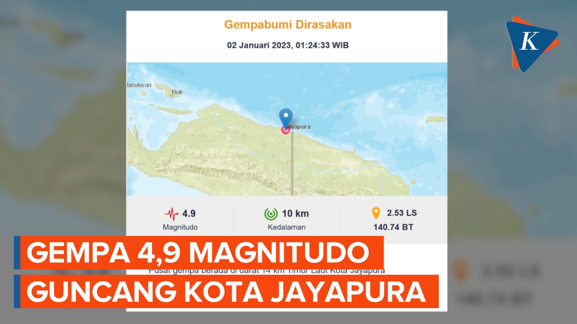 Gempa Bumi Magnitudo 4,9 Guncang Kota Jayapura, Warga Sempat Panik