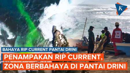 Penampakan Rip Current Pantai Drini, Lokasi Belasan Siswa SMPN 7 Mojokerto Terseret Arus