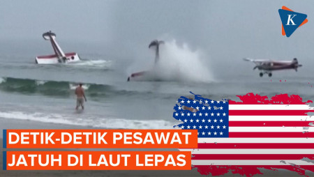 Detik-detik Pesawat Jatuh dan Terbalik di Laut Lepas Pantai AS