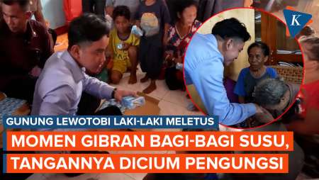 Momen Gibran Bagi-bagi Susu dan Buku ke Pengungsi Erupsi Gunung Lewotobi Laki-laki