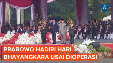 Momen Prabowo Hadiri Upacara Hari Bhayangkara meski Baru Selesai Operasi
