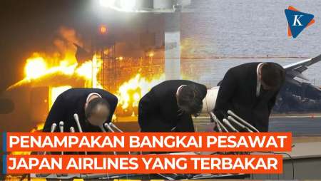 Penampakan Puing Pesawat Japan Airlines yang Terbakar, Petinggi Membungkuk Minta Maaf