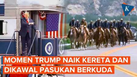 Momen Rombongan Trump Dikawal Pasukan Berkuda Di Dakota Utara