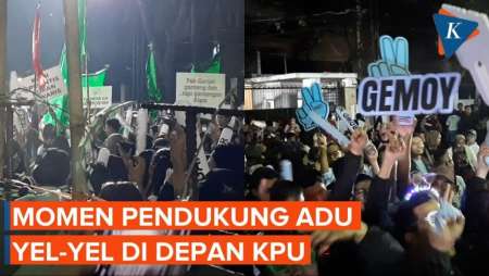 Sorak Sorai Pendukung Capres-Cawapres di Depan KPU Saat Pengundian Nomor Urut