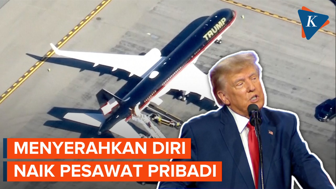 Naik Pesawat Pribadi, Trump Tiba di New York untuk Menyerahkan Diri